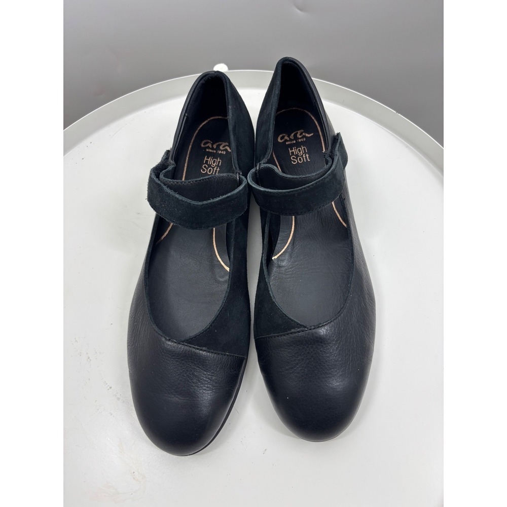 ara High Soft Black Mary Jane Comfort Flats